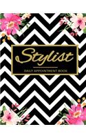 Stylist Daily Appointment Book: Undated 52 Weeks Monday To Sunday 8AM To 6PM Stylist Appointment Planner With Black & White Pattern And Floral Design, Organizer In 15 Minute Increm