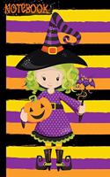 Notebook: Halloween Decorations/Cute Girl WITCH Books Cool Novelty Gifts/Green Hair Purple Black Orange/Writing Daily Journal/College Ruled Lined Cream Paper/