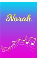 Norah: Sheet Music Note Manuscript Notebook Paper - Pink Blue Gold Personalized Letter N Initial Custom First Name Cover - Musician Composer Instrument Com