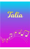 Talia: Sheet Music Note Manuscript Notebook Paper - Pink Blue Gold Personalized Letter T Initial Custom First Name Cover - Musician Composer Instrument Com