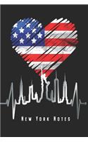 New York Notes: NYC Heartbeat Skyline Notebook With Stars And Stripes NY Journal Diary Planner Gift For New York City Lovers Residents Visitors (6 x 9, 120 Pages, G