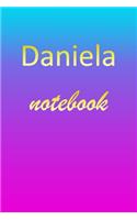 Daniela: Blank Notebook - Wide Ruled Lined Paper Notepad - Writing Pad Practice Journal - Custom Personalized First Name Initial D Blue Purple Gold - Taking 