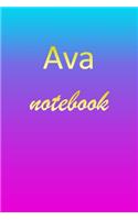 Ava: Blank Notebook - Wide Ruled Lined Paper Notepad - Writing Pad Practice Journal - Custom Personalized First Name Initial A Blue Purple Gold - Taking 