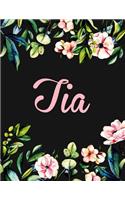 Tia: Personalised Name Notebook/Journal Gift For Women & Girls 100 Pages (Black Floral Design)