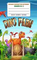 Primary Composition Notebook Grades K-2 Dino Park: Picture drawing and Dash Mid Line hand writing paper Story Paper Journal - Dinosaurs Design