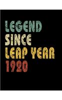 Legend Since Leap Year 1920: Retro Birthday Gift Notebook With Lined College Ruled Paper. Funny Quote Sayings 8.5 x 11 Notepad Journal For People Born February 29th 1920.