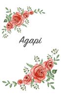 Agapi: Personalized Notebook with Flowers and First Name - Floral Cover (Red Rose Blooms). College Ruled (Narrow Lined) Journal for School Notes, Diary Wri