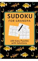 Sudoku for Grandpa: 100 Easy Level Sudoku Puzzle Book with Solutions for Grandfather /Fishermen Design Small 6" x 9" Size