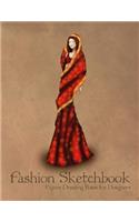 Fashion Sketchbook Figure Drawing Poses for Designers: Large 8,5x11 with Bases and Indian Traditional Clothing Vintage Fashion Illustration Cover