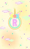 Unicorn Horn Monogram Journal - Letter R: Pastel Monogram Circle with Floral Unicorn Horn on Yellow Background with Stars