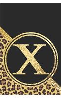 Letter X Notebook: Initial X Monogram Blank Lined Notebook Journal Leopard Print Black and Gold