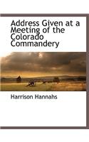 Address Given at a Meeting of the Colorado Commandery: (English)