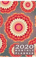 2020 Monthly Planner: Abstract Art Flowers Grey and Red - Small Pocket Calendar 5.06 x 7.81