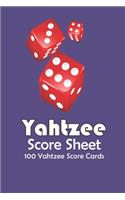 Yahtzee Score Sheets: Yahtzee score pads for all Game Lovers - 100 Score Cards - 101 pages, 6"x9" - Yahtzee Party Supplies - Paperback - purple background with three red 