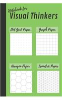 Notebook for Visual Thinkers: 100 pages 4-in-1 journal with dot grid, graph paper, hexagon paper and isometric paper for sketches and doodles in grass neon green