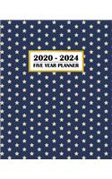 2020-2024 Five Year Planner: American Flag Stars - USA Blue White - 60 Month Calendar and Log Book - Business Team Time Management Plan - Agile Sprint - Medical Appointment - So