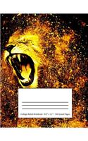 College Ruled Notebook: Large Size 8.5 X 11 in 140 Blank Lined Pages Golden Fierce Lion Roaring Design Cover