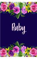 Ruby: Personalized Name Pink Floral Design Matte Soft Cover Notebook Journal to Write In. 120 Blank Lined Pages