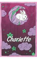 Charlette: personalized notebook sleeping bunny on the moon with stars softcover 120 pages blank useful as notebook, dream diary, scrapbook, journal or gift id