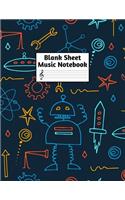 Blank Sheet Music Notebook: Easy Blank Staff Manuscript Book Large 8.5 X 11 Inches Musician Paper Wide 12 Staves Per Page for Piano, Flute, Violin, Guitar, Trumpet, Drums, Cell