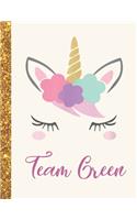 Team Green: Team Green Unicorn Personalized Black Paper SketchBook for Girls and Kids to Drawing and Sketching Doodle Taking Note Marble Size 8.5 x 11