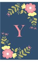 Y: Floral Personalized Initial Y Monogram Pink Floral Notebook Journal Gift for Women, Girls and School Wide Rule 120 Lined Pages, Sof Cover, 6x9 Paper