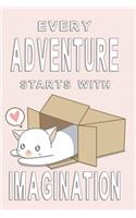 Notizbuch Every Adventure starts with imatination: Motivierendes Notizbuch modernes und auffälliges Notizbuch kariert 120 karierte Seiten Din A5 perfekt als Notizheft, Tagebuch und Journal Geschenk m