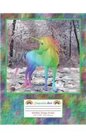 Composition Book: Paperback Wide Ruled Lined Blank Notebook for School or Personal Use. Fantasy Themed Cover with Rainbow Colored Unicorn in Snowy Forest on Creek.
