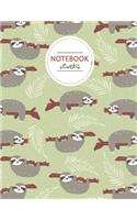 Sloths Notebook Journal: White and Green Notebook, Composition Book, Journal, 8.5 x 11 inch 110 page, Wide Ruled