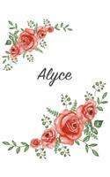 Alyce: Personalized Notebook with Flowers and First Name - Floral Cover (Red Rose Blooms). College Ruled (Narrow Lined) Journal for School Notes, Diary Wri