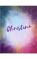 Christina: Christina personalized sketchbook/ journal/ blank book. Large 8.5 x 11 Attractive bright watercolor wash purple pink orange & blue tones. Cool styli