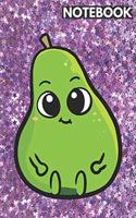 Notebook: Cute Chubby Avocado on Pink and Purple Glitter Stars Effect Background, Lined Paper Note Book for Girls, for Drawing, Sketching & Crayon Coloring (K