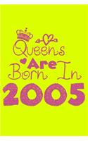 Queens Are Born In 2005 Notebook: Lined Notebook/Journal Gift 120 Pages, 6x9 Soft Cover, Matte Finish, Yellow Cover