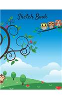 Sketch Book: Cartoon Owl 120 Large Blank Page Sketchbook for Drawing, Painting, Sketching, and Creative Doodling For Kids