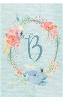 Notebook 6"x9" - Initial B - Light Blue and Pink Floral Design