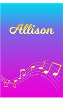 Allison: Sheet Music Note Manuscript Notebook Paper - Pink Blue Gold Personalized Letter A Initial Custom First Name Cover - Musician Composer Instrument Com