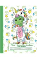Primary Composition Notebook Story Journal: Cool Alien Unicorn Notebook with Picture Space, Title Lines, Dotted Midlines Handwriting Practice Paper with 100 Blank Writing Pages, Perfect for Ki
