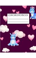 Composition Notebook: Large Composition Notebook with Cute Unicorn and Hearts Pattern on the Cover; Journal; Back to School; Wide Ruled Blank Lined for Students, Kids, Gr