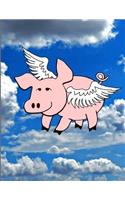 Flying Pink Pig In The Blue Sky Notebook Journal 150 Page College Ruled Pages 8.5 X 11