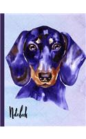 Notebook: School Notebook 100 Pages Wide Ruled Paper Watercolor Dog Face