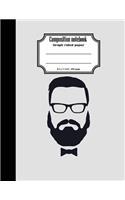 Composition notebook graph ruled paper 8.5 x 11" 200 page 4x4 grid per inch, Black grey cool man in beard: Large composition book journal for school student/teacher/office