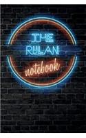 The RYLAN Notebook: Vintage Blank Ruled Personalized & Custom Neon Sign Name Dotted Notebook Journal for Boys & Men. Wall Background. Funny Desk Accessories. Retro Back