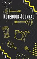 Notebook or Journal for Musicians With Cool Design on Each Pages. Cover With Yellow Music Instruments. Musicians Notebook. Manuscript Paper for Notes, Lyrics and Music.: Music Lovers, Students. Perfect For Learn. Space to Write Lyrics and Music Notes