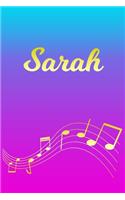 Sarah: Sheet Music Note Manuscript Notebook Paper - Pink Blue Gold Personalized Letter S Initial Custom First Name Cover - Musician Composer Instrument Com