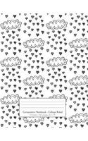 Composition Notebook - College Ruled: 75 Sheets / 150 Pages, 8.5 X 11: Doodle Black and White Rain Clouds with Heart Drops on Composition Book