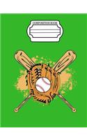 Baseball Home Run, Glove, Ball and Bats Composition Book