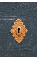 Antique Copper Colored Lock on a Black Door Journal