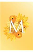 M: Modern, stylish, decorative and simple floral capital letter monogram ruled notebook, pretty, cute and suitable for all: men, women, girls & boys. F