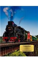 Colorful Locomotive Train on Bridge Composition Notebook, Narrow Ruled: 100 sheets/200 pages