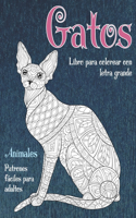 Libro para colorear con letra grande - Patrones fáciles para adultos - Animales - Gatos